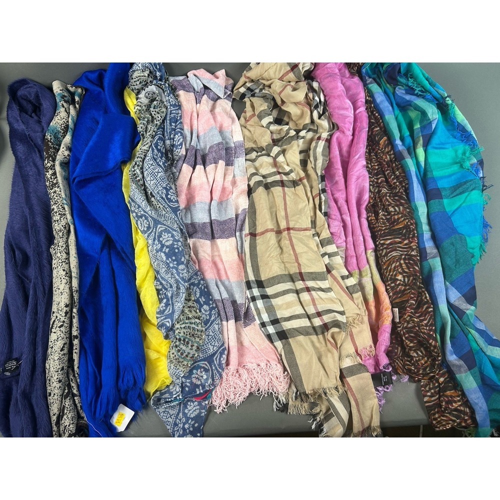 Lot of 10 Women's Fashion Scarves Wraps Infinity Fringe Sheer Mixed Colors EUC